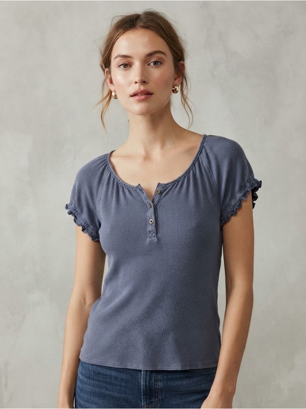 FREE PEOPLE We The Free Issa Tee XS 17.5” p2p Slate Blue EUC